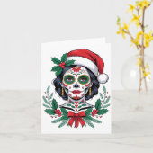 Christmas Sugar Skull Art Woman Santa Hat Festive  Kaart (Gele Bloem)