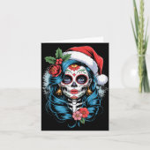Christmas Sugar Skull Art Woman Santa Hat Festive  Kaart (Voorkant)