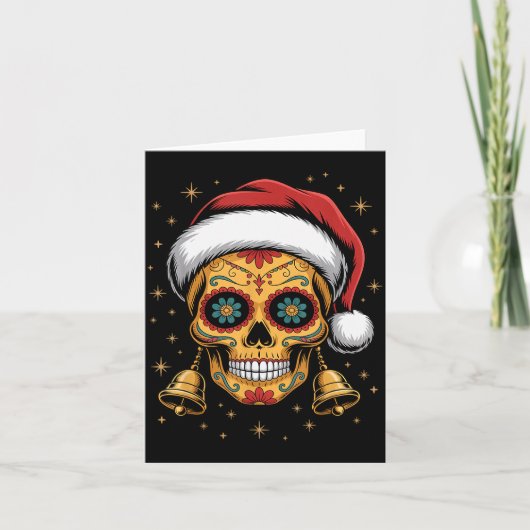Christmas Sugar Skull Art Woman Santa Hat Festive Kaart (Voorkant)