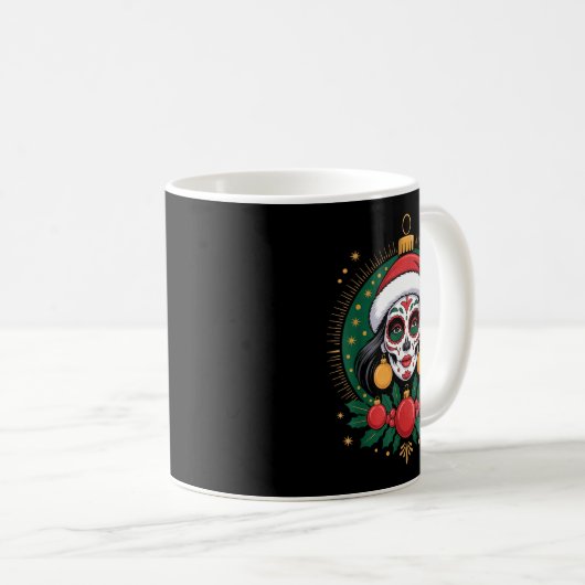 Christmas Sugar Skull Art Woman Santa Hat Festive  Koffiemok (Voorkant rechts)