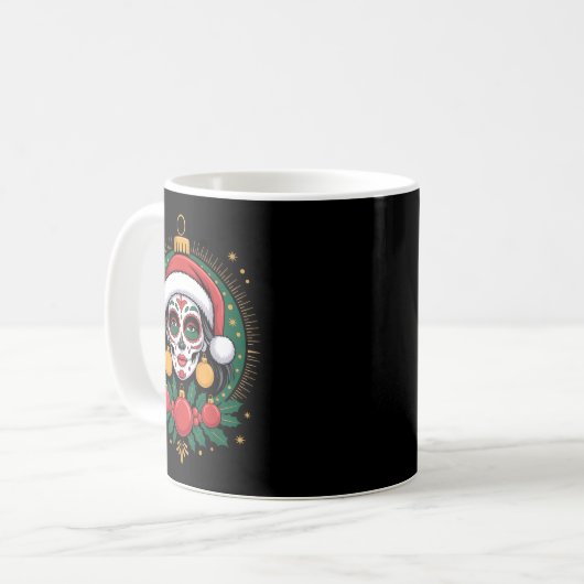 Christmas Sugar Skull Art Woman Santa Hat Festive  Koffiemok (Voorkant links)