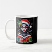 Christmas Sugar Skull Art Woman Santa Hat Festive  Koffiemok (Links)