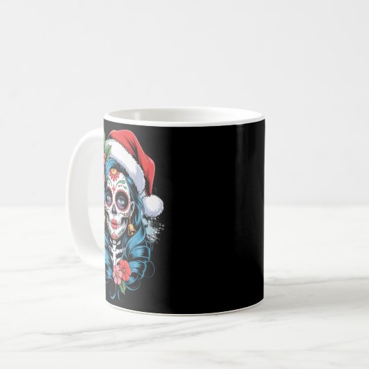 Christmas Sugar Skull Art Woman Santa Hat Festive  Koffiemok (Voorkant links)