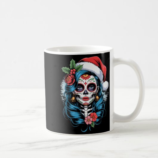 Christmas Sugar Skull Art Woman Santa Hat Festive  Koffiemok (Rechts)
