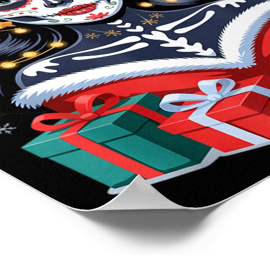 Christmas Sugar Skull Art Woman Santa Hat Festive  Poster (Hoek)