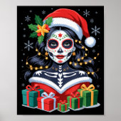 Christmas Sugar Skull Art Woman Santa Hat Festive  Poster (Voorkant)