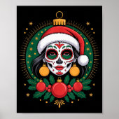 Christmas Sugar Skull Art Woman Santa Hat Festive  Poster (Voorkant)