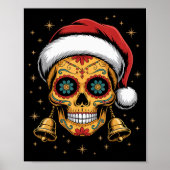 Christmas Sugar Skull Art Woman Santa Hat Festive  Poster (Voorkant)