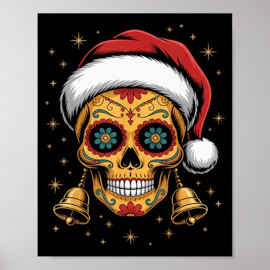 Christmas Sugar Skull Art Woman Santa Hat Festive  Poster (Voorkant)