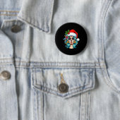 Christmas Sugar Skull Art Woman Santa Hat Festive  Ronde Button 5,7 Cm (In situ)