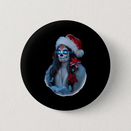 Christmas Sugar Skull Art Woman Santa Hat Festive Ronde Button 5,7 Cm (Voorkant)