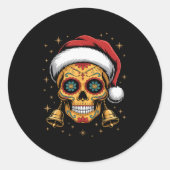 Christmas Sugar Skull Art Woman Santa Hat Festive  Ronde Sticker (Voorkant)