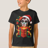 Christmas Sugar Skull Art Woman Santa Hat Festive T-shirt (Voorkant)