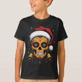 Christmas Sugar Skull Art Woman Santa Hat Festive  T-shirt (Voorkant)