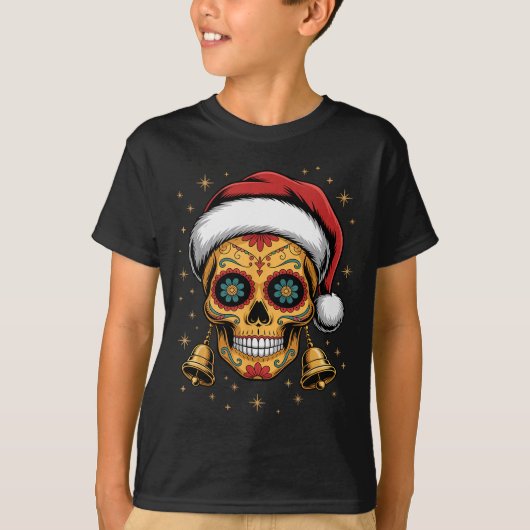 Christmas Sugar Skull Art Woman Santa Hat Festive  T-shirt (Voorkant)