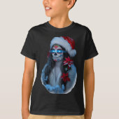 Christmas Sugar Skull Art Woman Santa Hat Festive  T-shirt (Voorkant)