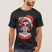 Christmas Sugar Skull Art Woman Santa Hat Festive T-shirt (Voorkant)