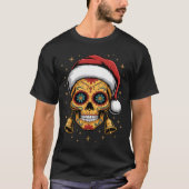Christmas Sugar Skull Art Woman Santa Hat Festive  T-shirt (Voorkant)