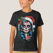 Christmas Sugar Skull Art Woman Santa Hat Festive  T-shirt (Voorkant)
