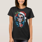 Christmas Sugar Skull Art Woman Santa Hat Festive  T-shirt (Voorkant)