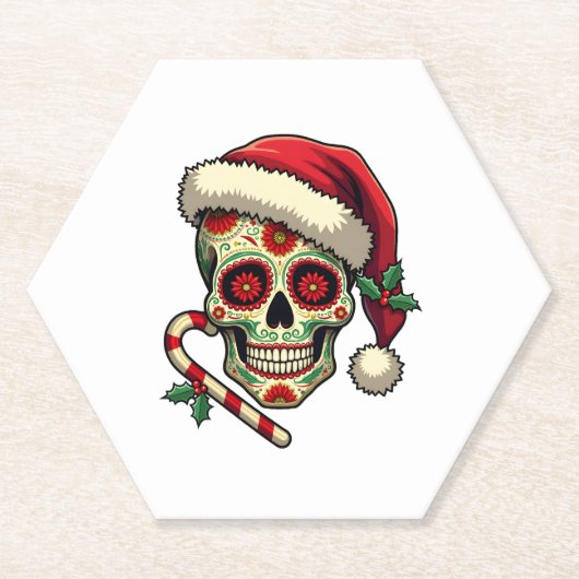 Christmas Sugar Skull Santa Hat Day Of The Dead Xm Kartonnen Onderzetters (Voorkant)