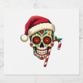 Christmas Sugar Skull Santa Hat Day Of The Dead Xm Sparkling Wijnetiket (Enkel label)