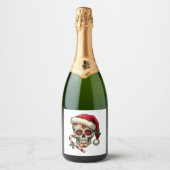 Christmas Sugar Skull Santa Hat Day Of The Dead Xm Sparkling Wijnetiket (Voorkant)