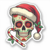Christmas Sugar Skull Santa Hat Day Of The Dead Xm Sticker (Voorkant)