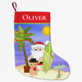 Christmas Summer Santa Beach Surfing Personalized Kleine Kerstsok (Voorkant)