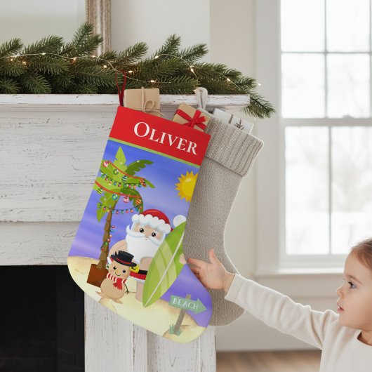 Christmas Summer Santa Beach Surfing Personalized Kleine Kerstsok