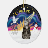 Christmas Sunrise - Bruine Tabby Tijgerkat Keramisch Ornament (Links)
