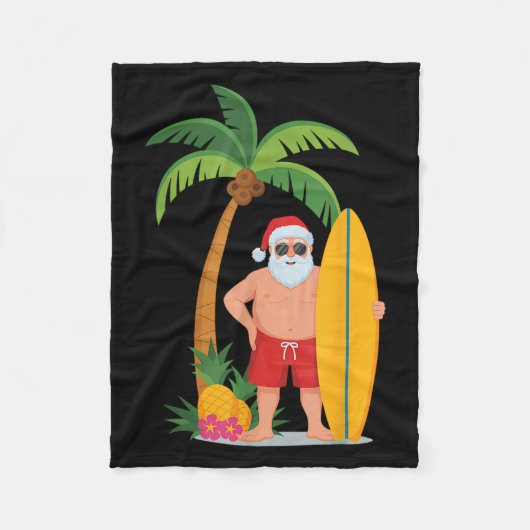 Christmas Surf Santa Beach Ne Vakantie Surfen Fleece Deken (Voorkant)