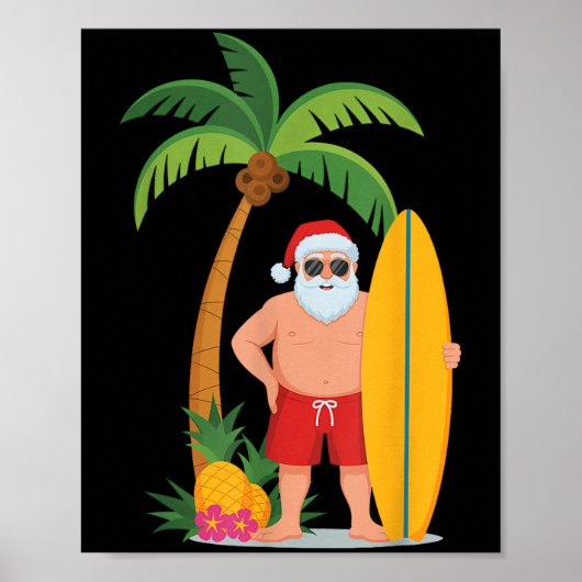 Christmas Surf Santa Beach Ne Vakantie Surfen Poster (Voorkant)