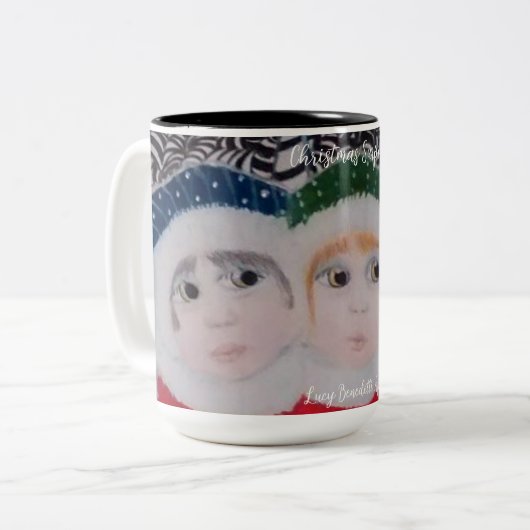 Christmas Surprise cute kids Mug Tweekleurige Koffiemok (Voorkant links)