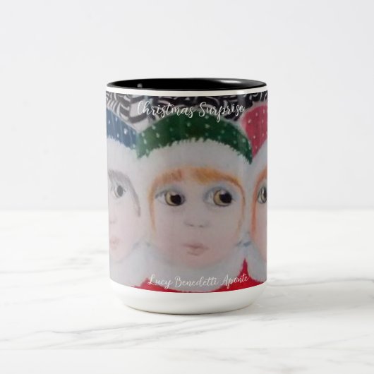 Christmas Surprise cute kids Mug Tweekleurige Koffiemok (Center)
