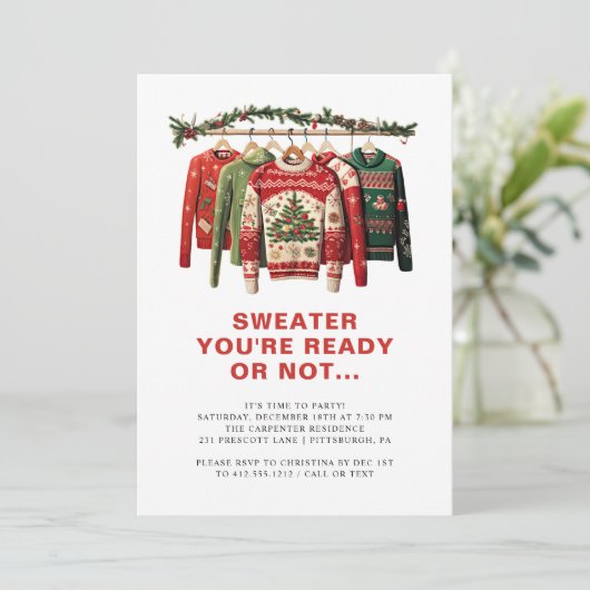 Christmas Sweaters Modern Fun Christmas Party  Kaart (Staand voorkant)