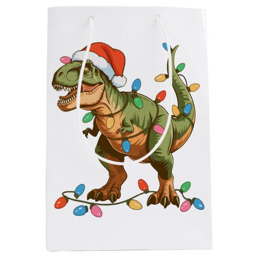 Christmas T Rex Dinosaur Xmas Dino Tyrannosaurus Medium Cadeauzakje (Voorkant)
