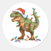 Christmas T Rex Dinosaur Xmas Dino Tyrannosaurus Ronde Sticker (Voorkant)
