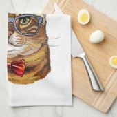Christmas Tabby Cat  Hand Towel Theedoek (Quarter Fold)