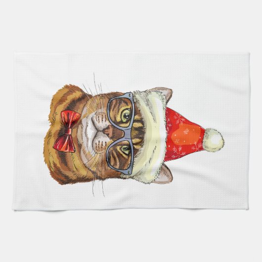 Christmas Tabby Cat  Hand Towel Theedoek (Horizontaal)