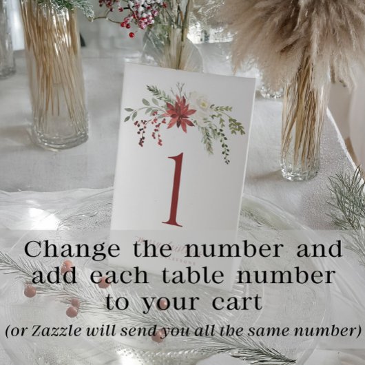 Christmas Table Numbers Elegant Berries Greenery Reclamebord Met Voetstuk