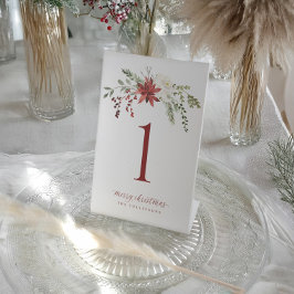 Christmas Table Numbers Elegant Berries Greenery Reclamebord Met Voetstuk