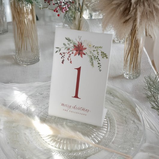 Christmas Table Numbers Elegant Berries Greenery Reclamebord Met Voetstuk