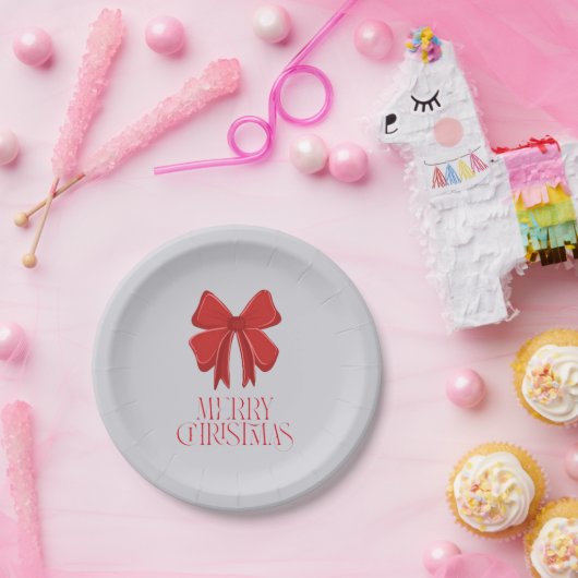 Christmas Tableware Pastel Plate | Red Bow Accent Papieren Bordje (Feest)