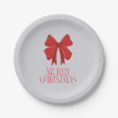 Christmas Tableware Pastel Plate | Red Bow Accent Papieren Bordje (Voorkant)
