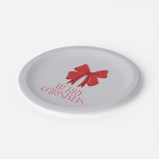 Christmas Tableware Pastel Plate | Red Bow Accent Papieren Bordje (Gekanteld)