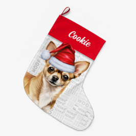Christmas Tan Chihuahua Santa met de naam van de h Grote Kerstsok