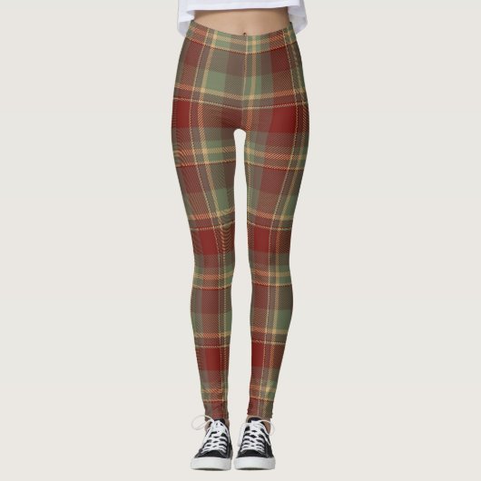 Christmas Tartan Brick Red Green ID1141A Leggings (Voorkant)