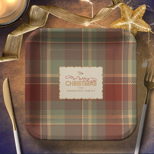 Christmas Tartan Brick Red Green ID1141A Papieren Bordje