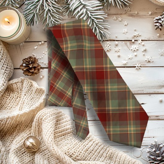 Christmas Tartan Brick Red Green ID1141A Stropdas